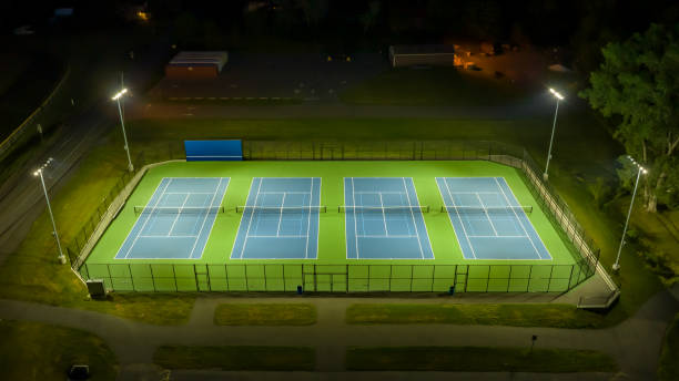 Multi-court pickleball facility with complete LED lighting setup